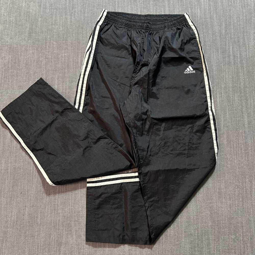 VTG Y2K Adidas Track Pants Men L Black White Stripe Vintage Nylon Windbreaker